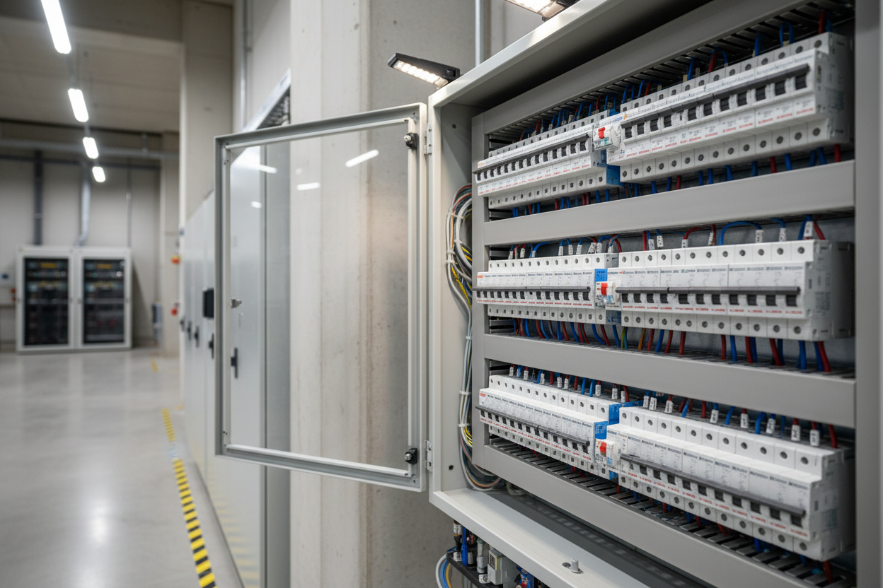 Genera un video professionale e informativo sui magnetotermici, destinato a installatori elettrici, progettisti e aziende.

Spiegare in modo chiaro e autorevole cosa sono i magnetotermici, a cosa servono e perché sono fondamentali per la sicurezza degli impianti elettrici. Il video deve trasmettere affidabilità, competenza tecnica e solidità aziendale.

Riprese realistiche di quadri elettrici, impianti industriali e magnetotermici installati. Inquadrature pulite, ordinate e ben illu